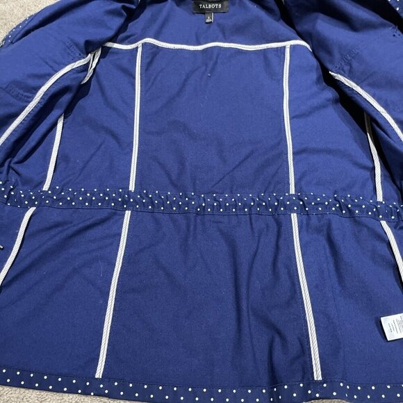 Talbots Snap Front Utility Field Jacket Women's Small Navy Polka Dot Stretch - Picture 7 of 11